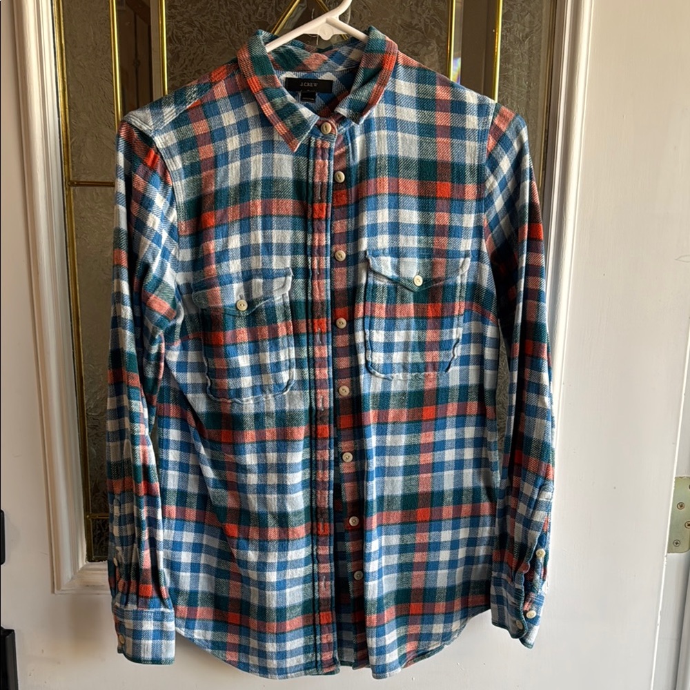 J. Crew Blue and Red Casual Button Down Shirt